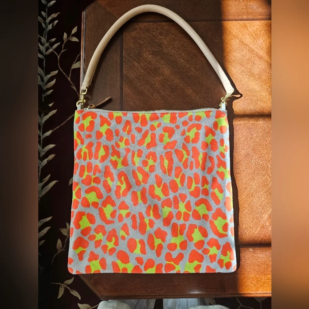 Clare V Neon Leopard Foldover Clutch With Tabs And Added Strap - Picture 2 of 6